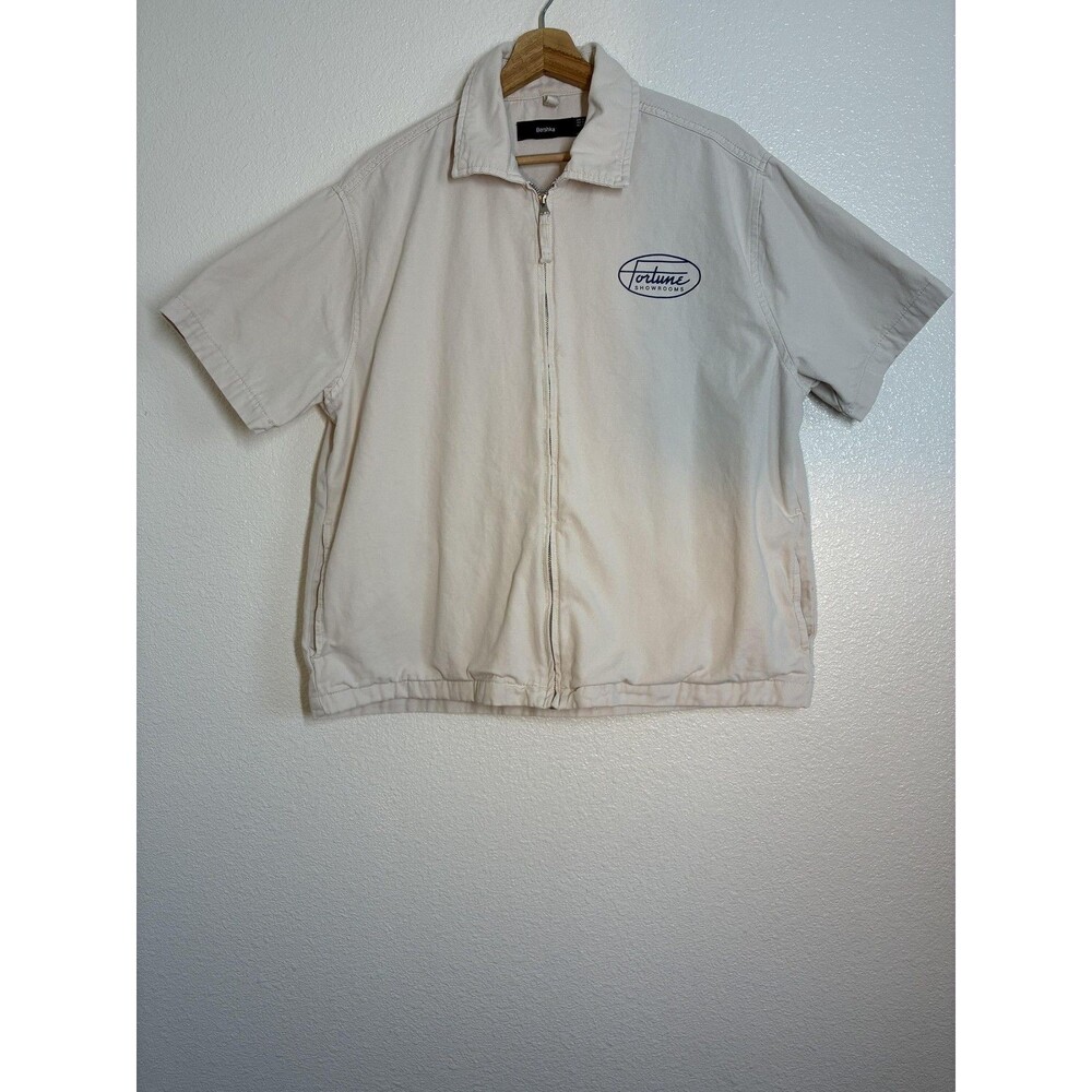 Bershka Jacket Mens Medium Beige Short Sleeve Zip Canvas Fortune Showrooms